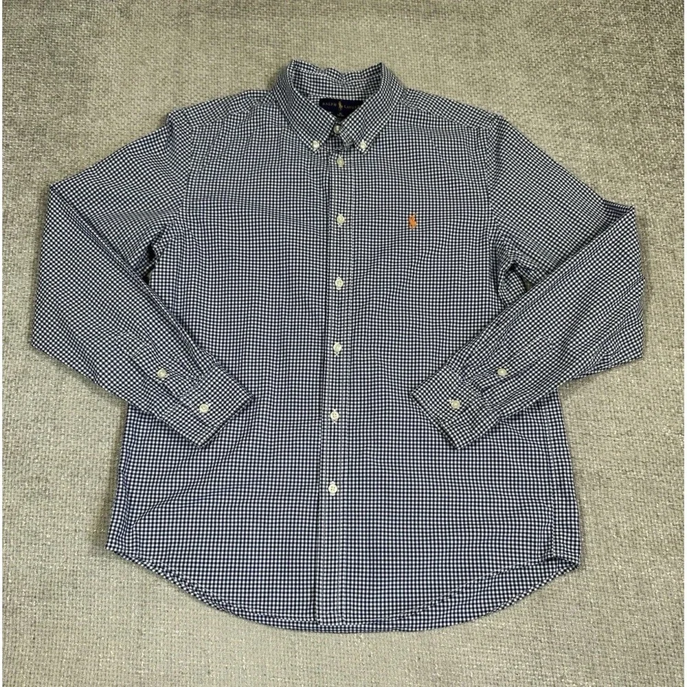 Ralph Lauren Shirt Boys XL 18/20 Blue White Gingham Check Button Up Preppy Pony